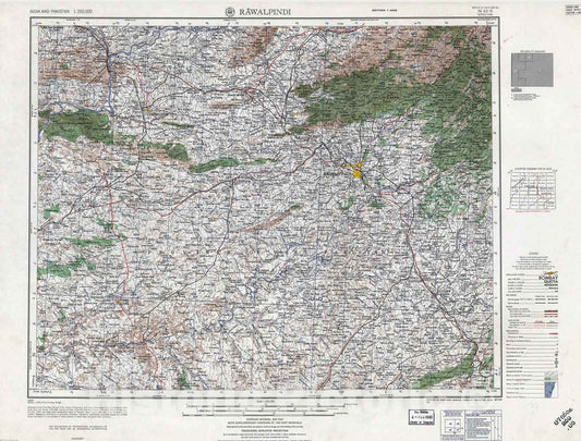 Historic 1955 Map - India and Pakistan 1:250,000. - Rawalpindi, Pakistan 1959