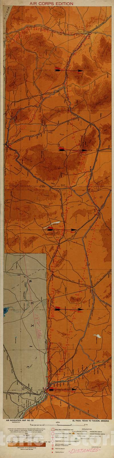 Historic 1924 Map - Aeronautical Strip maps of The United States. - No. 30, 1924 - rev. 1929 - Air Corps map