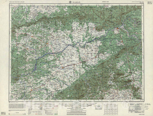 Historic 1955 Map - India and Pakistan 1:250,000. - Harda, 1957