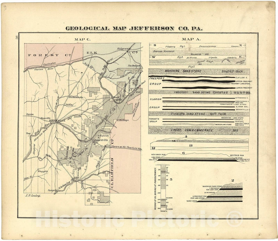 Historic 1878 Map - Atlas of Jefferson County, Pennsylvania - Geological Map Jefferson Co. Pa.