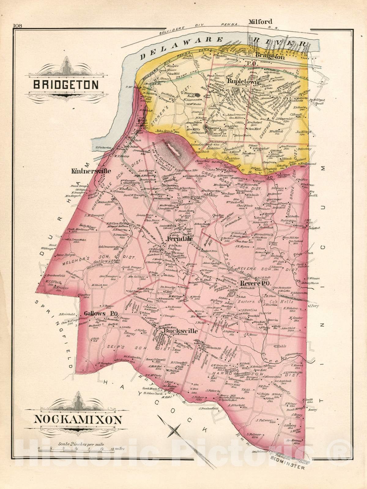 Historic 1891 Map - Atlas of Bucks Co, Penna. - Bridgeton; Nockamixon - Atlas of Bucks County, Pennsylvania