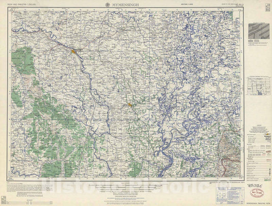 Historic 1955 Map - India and Pakistan 1:250,000. - Mymensingh, Pakistan, India 1959