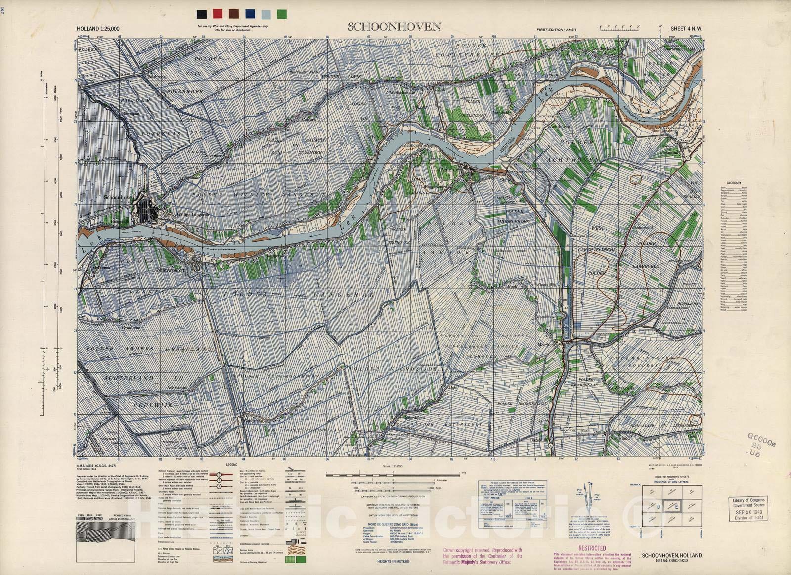 Historic 1943 Map - Holland 1:25,000 - Schoonhoven, Holland - A.M.S. M831