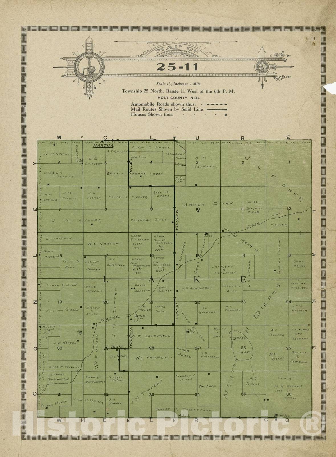 Historic 1915 Map - Atlas and plat Book of Holt County, Nebraska - Map of 25-11 - Standard Atlas and Directory of Holt County, Nebraska