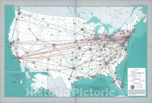 Historic 1970 Map - The National Atlas of The United States of America. - Air Flights and Facilities