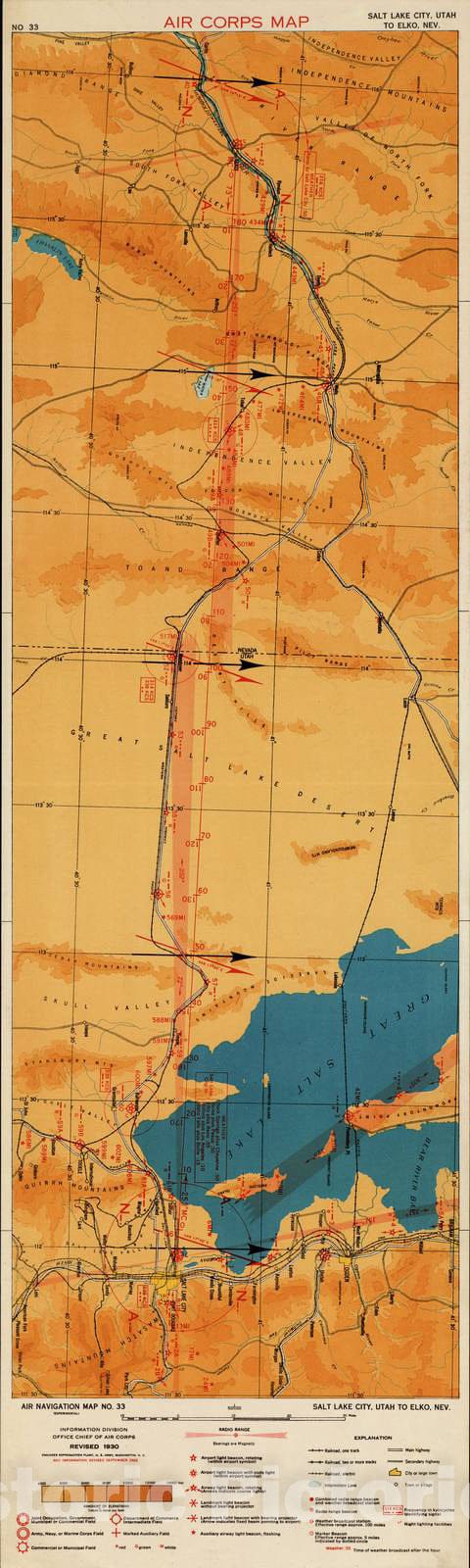 Historic 1924 Map - Aeronautical Strip maps of The United States. - No. 33, 1932 - Air Corps map
