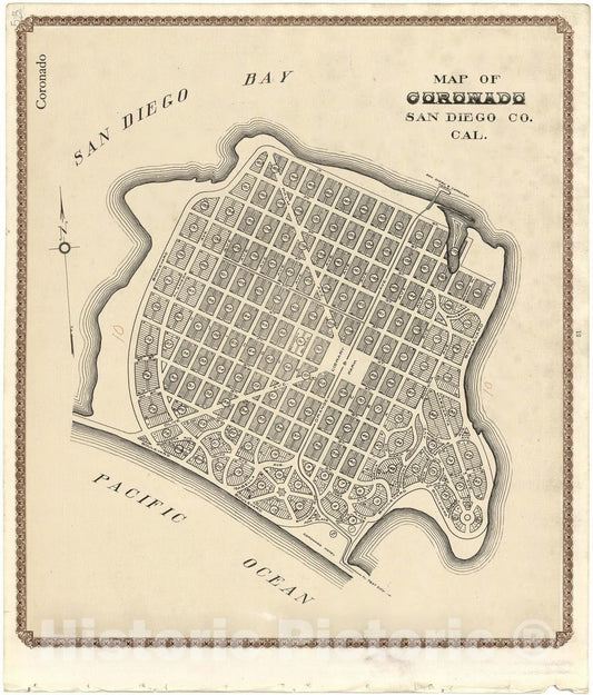 Historic 1912 Map - Plat Book of San Diego County, California - Map of Coronado, San Diego Co. Cal.