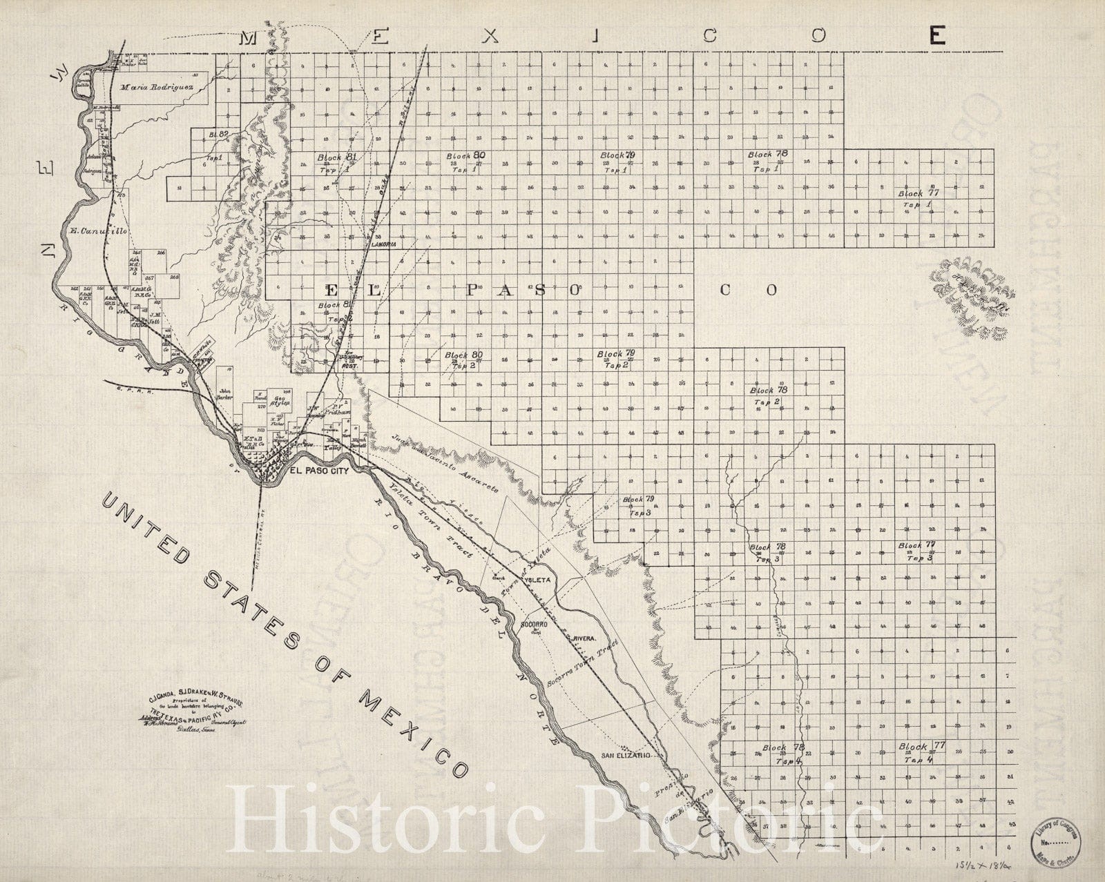 Historic 1893 Map - Map of El Paso County, Texas. - Sheet e