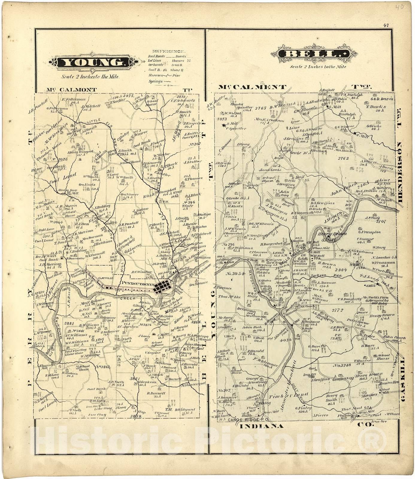 Historic 1878 Map - Atlas of Jefferson County, Pennsylvania - Young; Bell