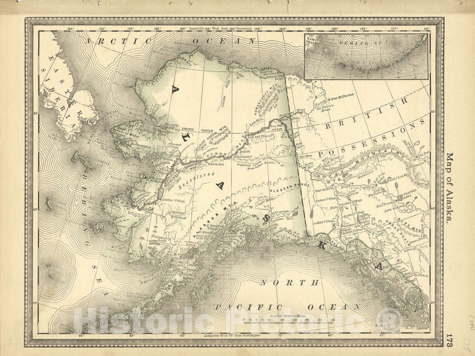 Historic 1881 Map - Historical Hand-Atlas, Illustrated - Map of Alaska - Historical Hand Atlas, Illustrated, General & Local