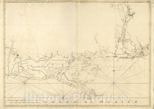 Historic 1800 Map - The Atlantic Neptune - Gulf Coast from Pensacola to Apelousa River
