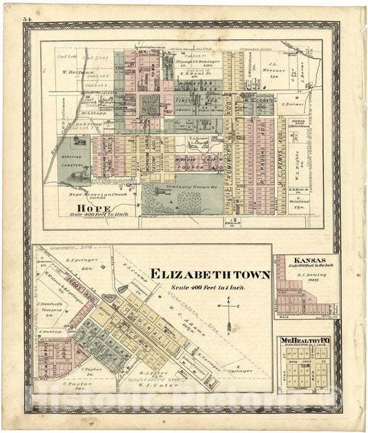 Historic 1879 Map - Atlas of Bartholomew Co, Indiana - Hope; Elizabeth Town; Kansas; Mt. Healthy P.O. - Atlas of Bartholomew County, Indiana