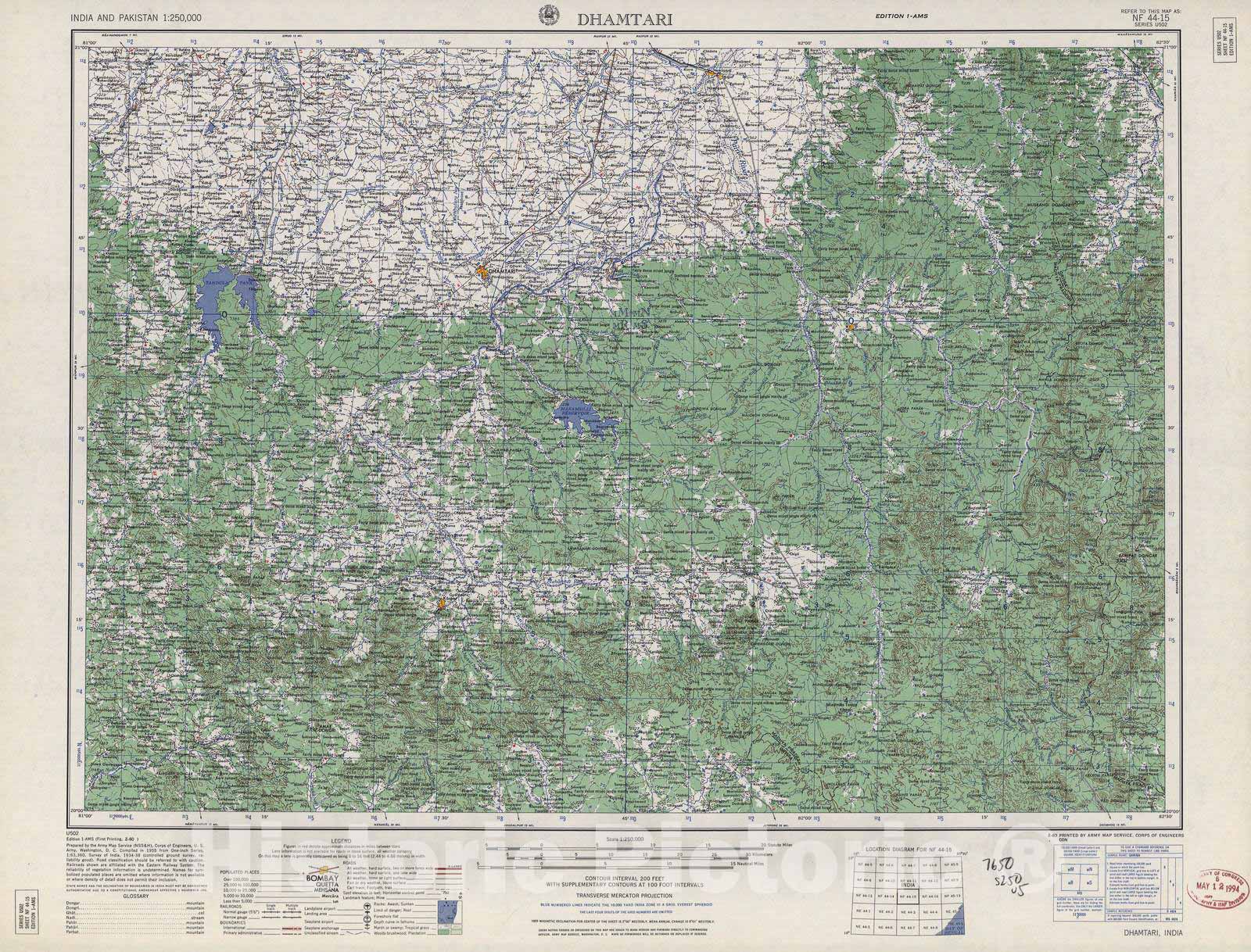 Historic 1955 Map - India and Pakistan 1:250,000. - Dhamtari, 1960