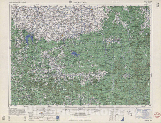 Historic 1955 Map - India and Pakistan 1:250,000. - Dhamtari, 1960