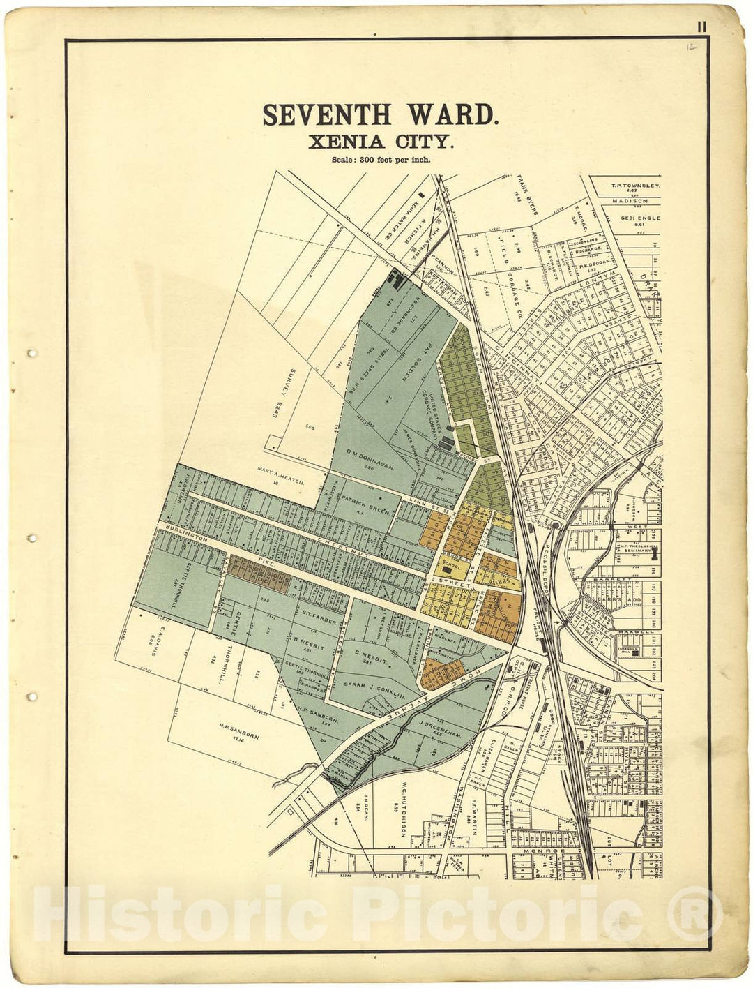 Historic 1896 Map - Riddell's Greene County Atlas, 1896. - Seventh Ward Xenia City - Riddell's Atlas of Greene County, Ohio :