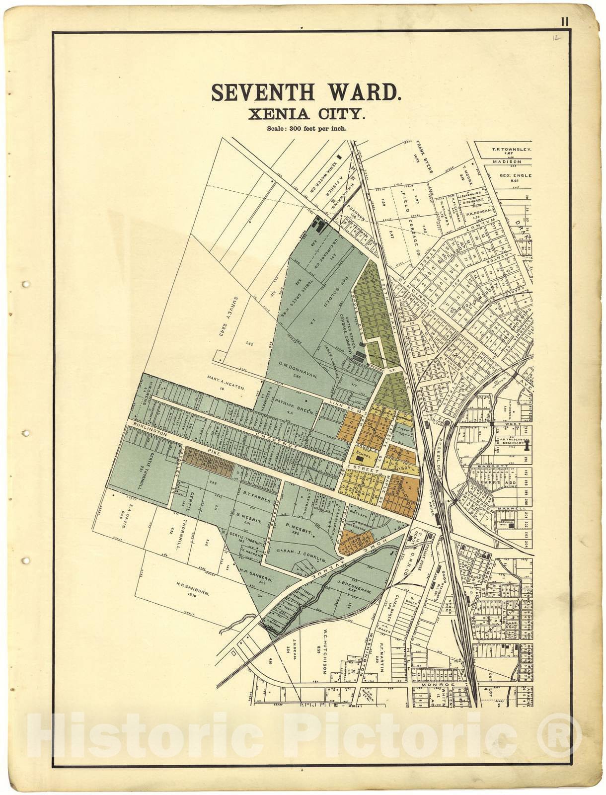 Historic 1896 Map - Riddell's Greene County Atlas, 1896. - Seventh Ward Xenia City - Riddell's Atlas of Greene County, Ohio :