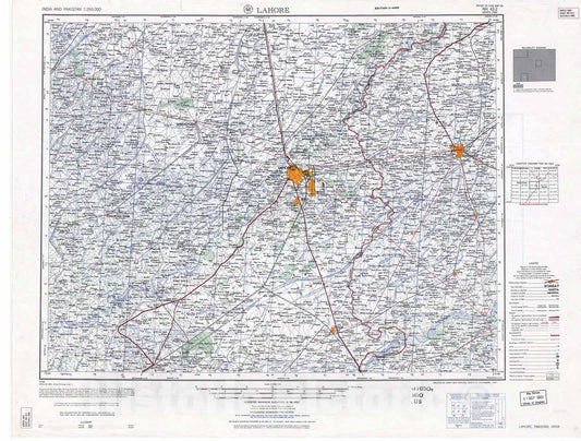 Historic 1955 Map - India and Pakistan 1:250,000. - Lahore, Pakistan, India 1961
