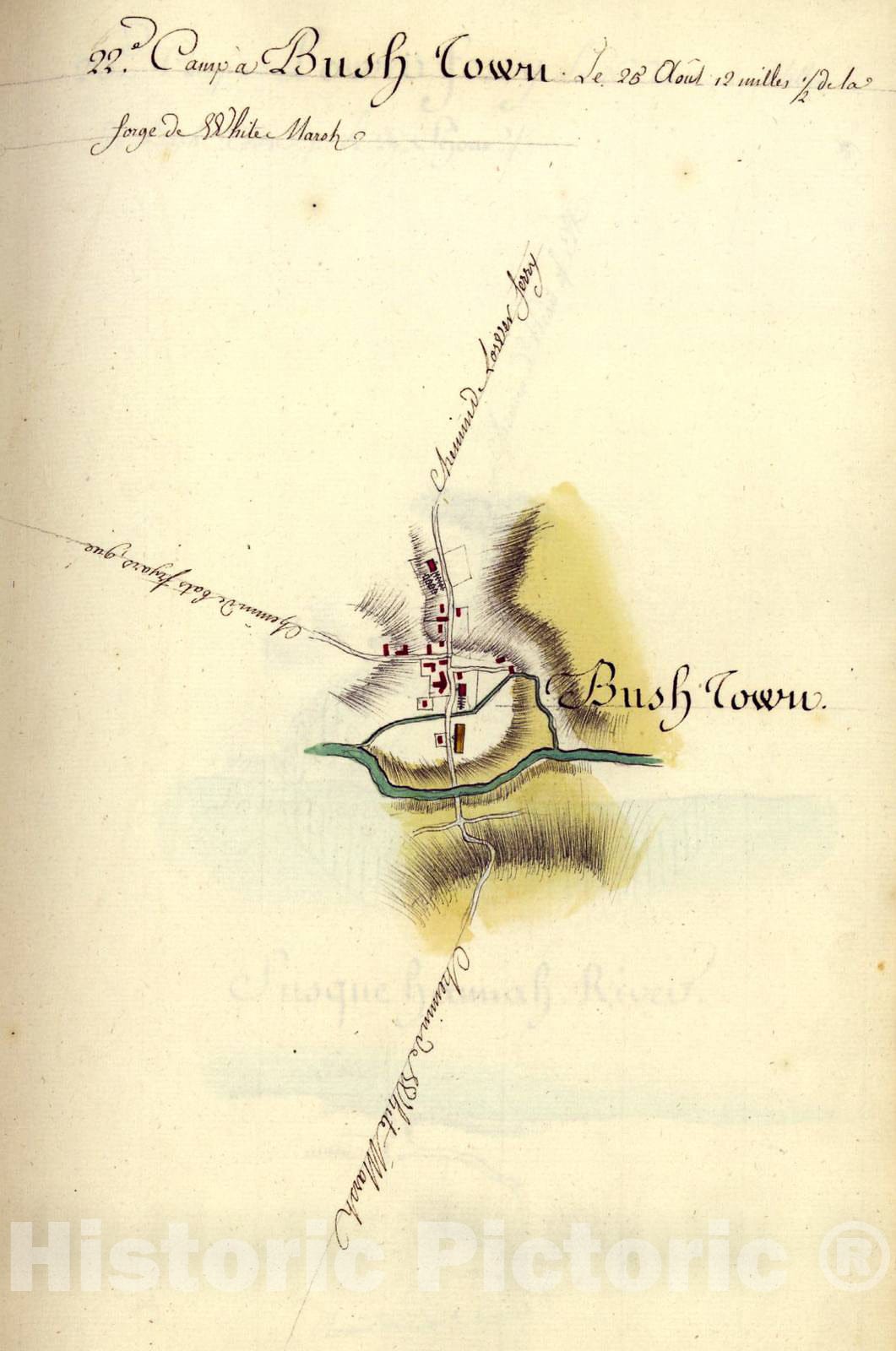Historic 1782 Map - AmÃ©rique campagne. - Camp a Bush Town