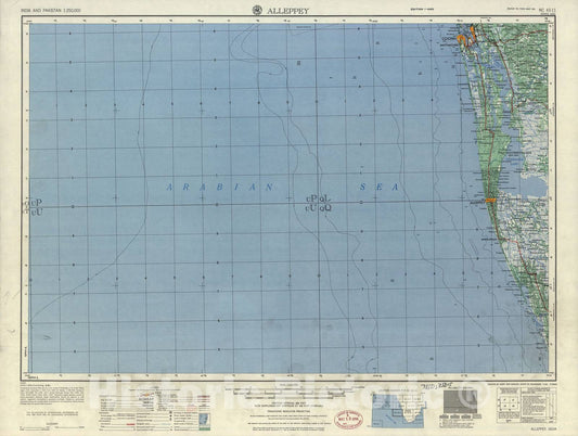 Historic 1955 Map - India and Pakistan 1:250,000. - Alleppey, 1955