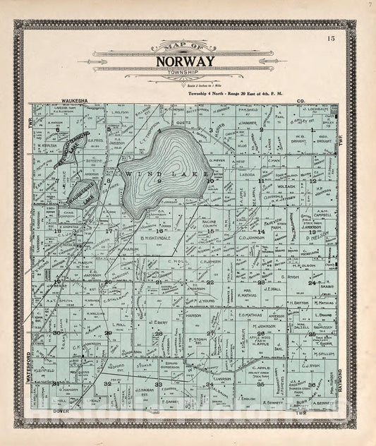 Historic 1908 Map - Plat Book of Racine and Kenosha Counties, Wisconsin - Map of Silver Lake; Kansasville; Franksville; Trevor