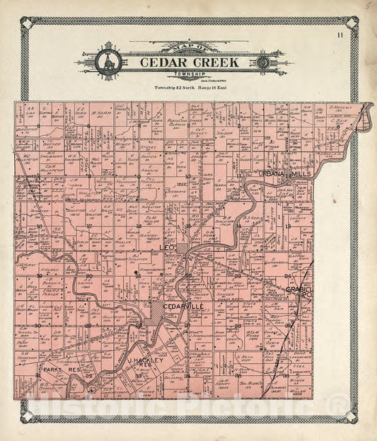Historic 1907 Map - Plat Book of Allen County, Indiana. - Map of Cedar Creek Township