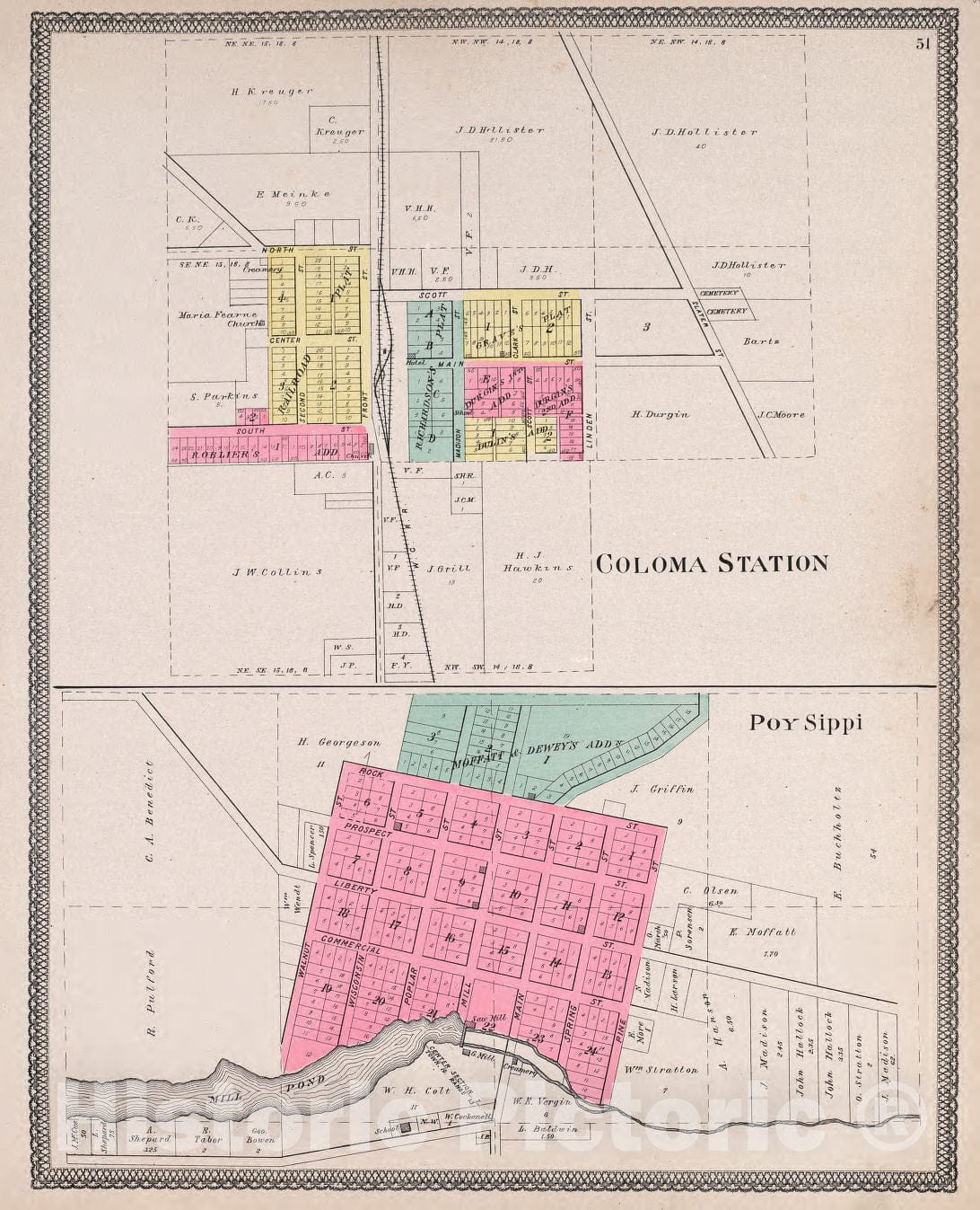 Historic 1906 Map - Atlas of Waushara County, Wisconsin - Coloma Station & POY Sippi