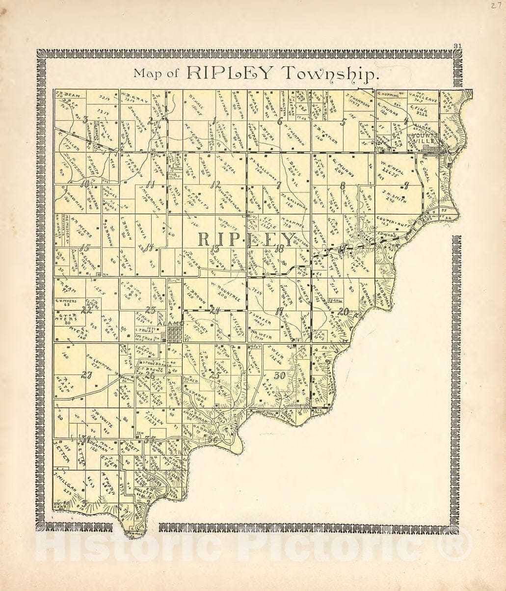 Historic 1898 Map - The Revised Montgomery County Atlas - Map of Ripley Township - Illustrated Atlas of Montgomery County, Indiana