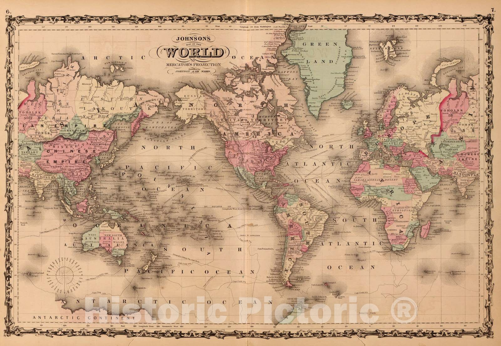 Historic 1862 Map - Johnson's New Illustrated (Steel Plate) Family Atlas, with descriptions, Geographical, Statistical, and Historical 1