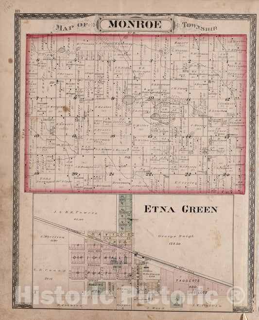 Historic 1879 Map - Combination Atlas map of Kosciusko County, Indiana - Prairie Township - New Historical Atlas of Kosciusko Co, Indiana :