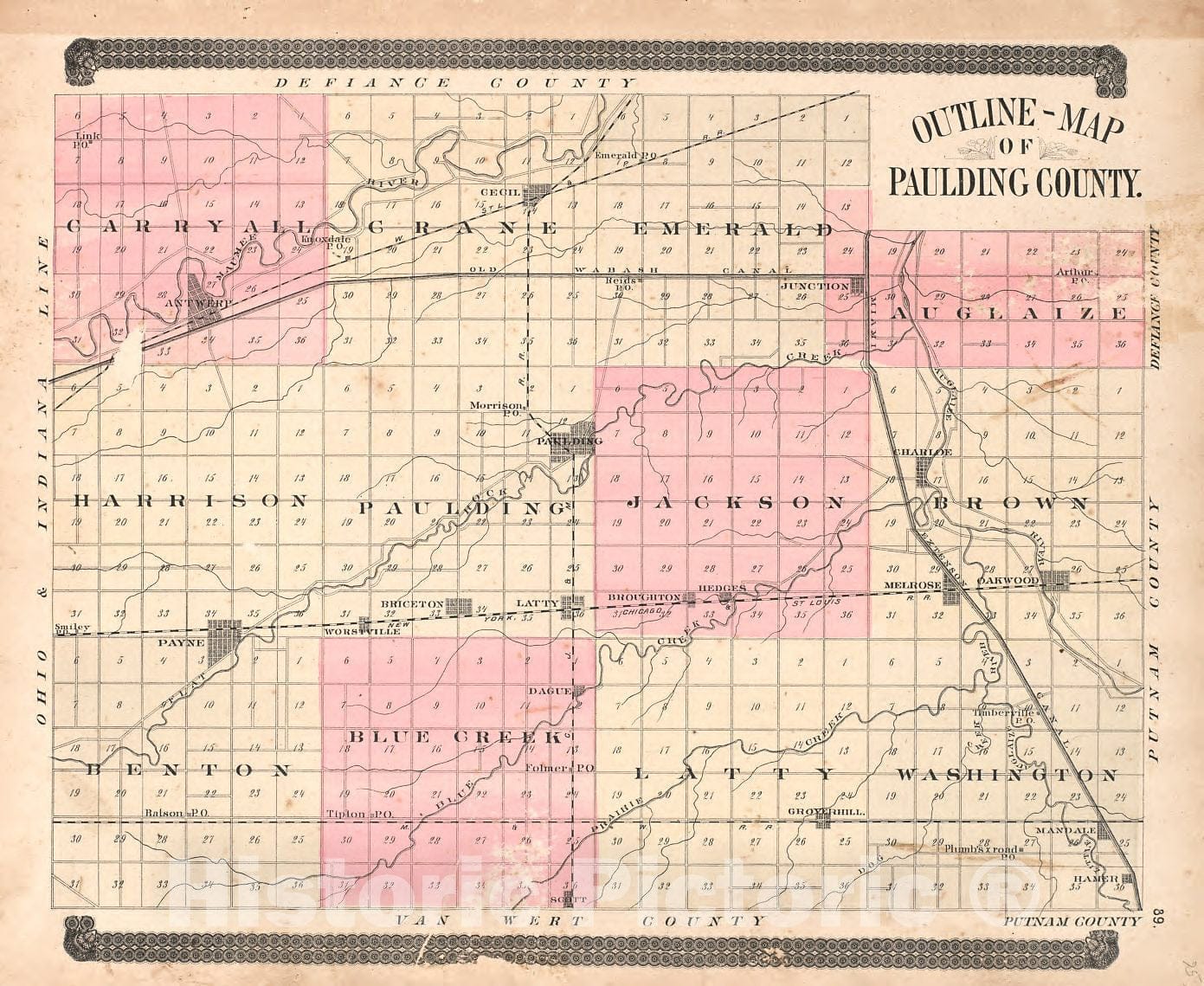 Historic 1892 Map - Historical Atlas of Paulding County, Ohio - Groverville; Oakwood - Historical Atlas of Paulding County, Ohio, Illustrated