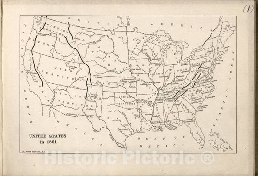 Historic 1914 Map - Campaigns of The American Civil War-Atlas - United States in 1861 - American Civil War Atlas