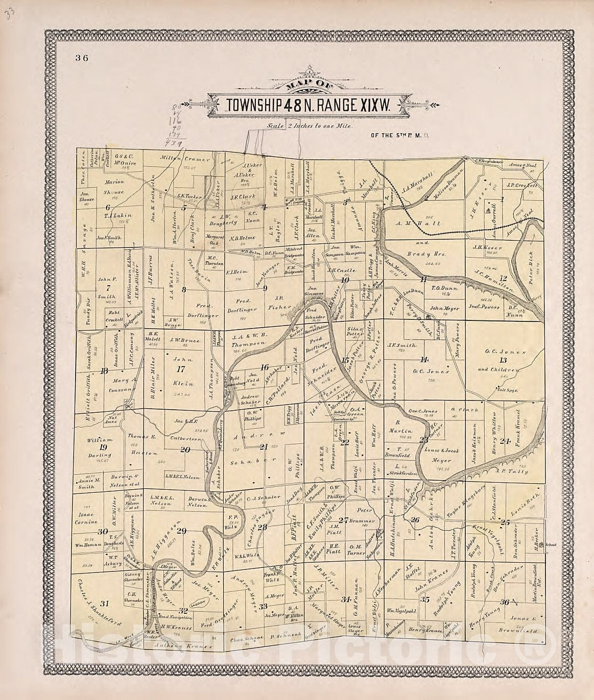Historic 1897 Map - Illustrated Historical Atlas of Cooper County, Missouri - Township 45 & 46N. Range XVIW.
