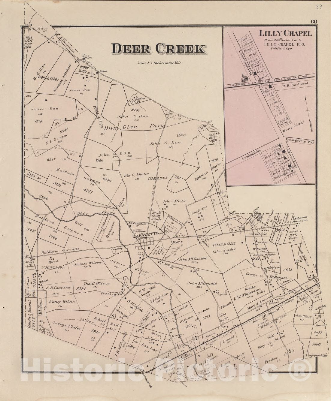 Historic 1875 Map - Caldwell's Atlas of Madison Co, Ohio - Deer Creek, Lilly Chapel - Caldwell's Atlas of Madison County, Ohio