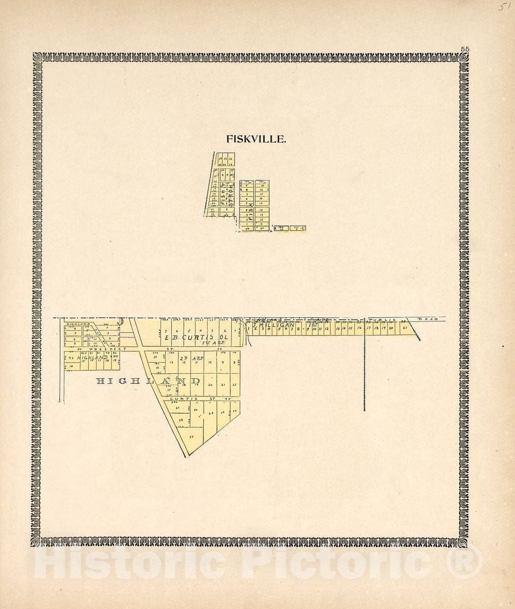 Historic 1898 Map - The Revised Montgomery County Atlas - Fiskville; Highland - Illustrated Atlas of Montgomery County, Indiana