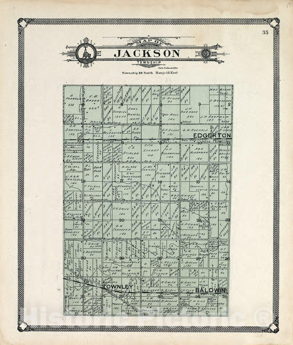 Historic 1907 Map - Plat Book of Allen County, Indiana. - Map of Jackson Township