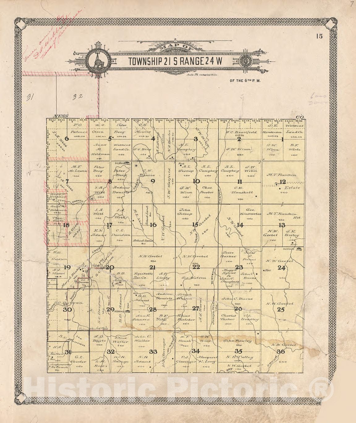 Historic 1907 Map - Standard Atlas of Hodgeman County, Kansas - Map of Township 21 S Range 21 W