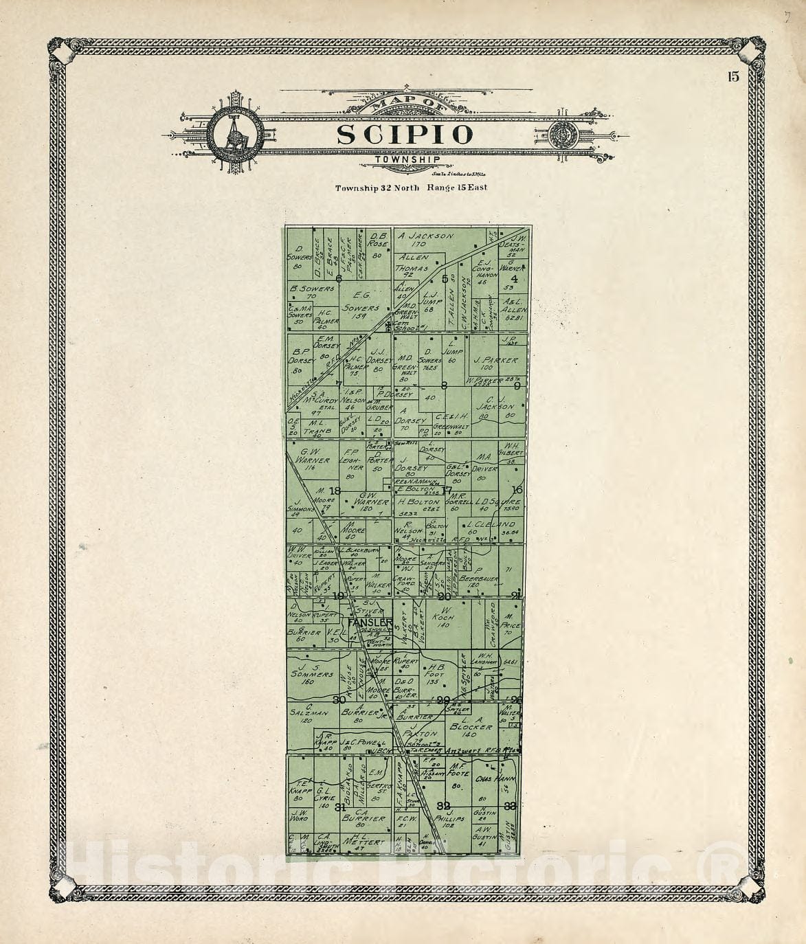 Historic 1907 Map - Plat Book of Allen County, Indiana. - Map of Scipio Township