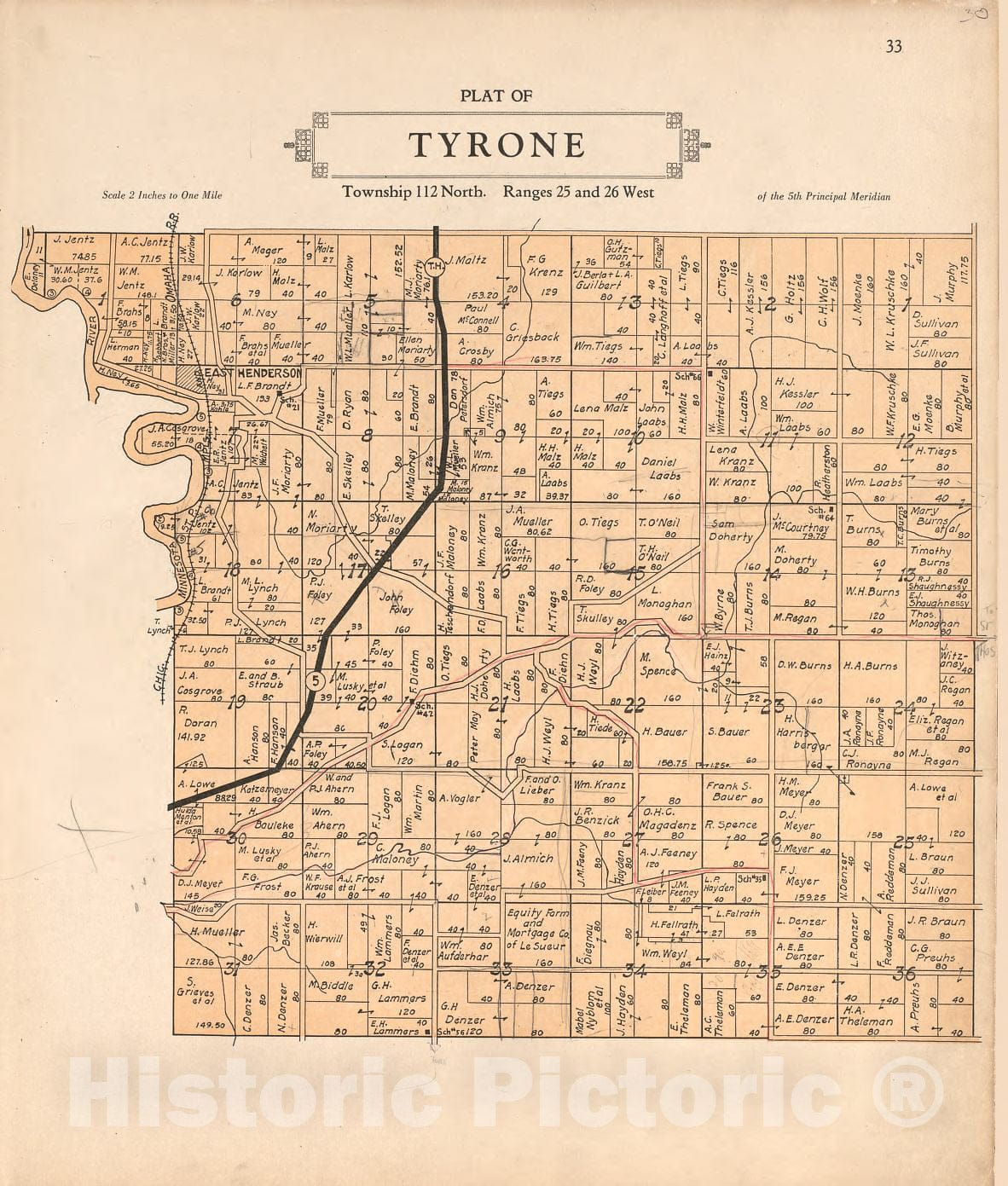 Historic 1928 Map - Plat Book of Le Sueur County, Minnesota - Plat of Tyrone