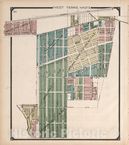 Historic 1907 Map - Standard Atlas of Vigo County, Indiana - West Terre Haute - County of Vigo, Indiana