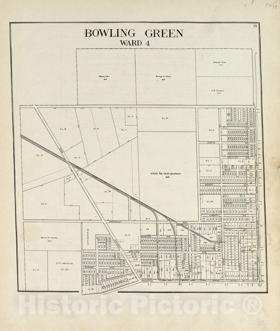 Historic 1912 Map - an Atlas of Wood County, Ohio - Bowling Green Ward 4
