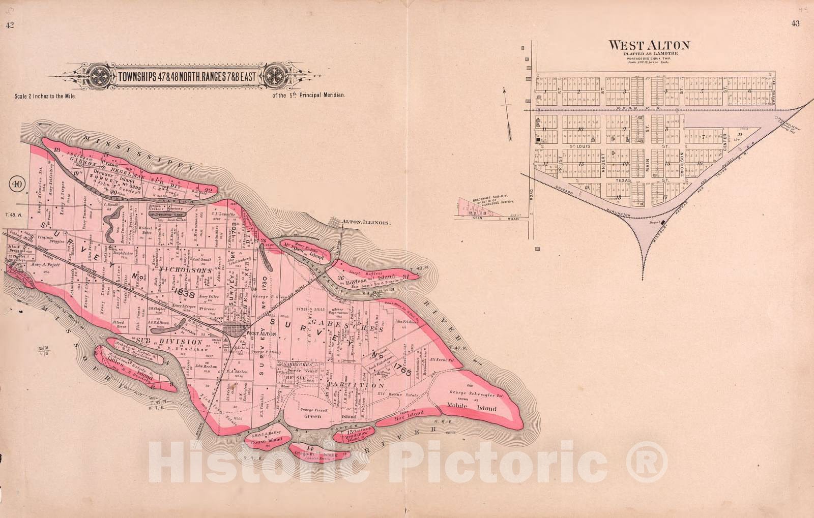Historic 1905 Map - Plat Book of St. Charles County, Missouri - Twps 47 & 48 North Range 2 East - Plat Book of Saint Charles County, Missouri