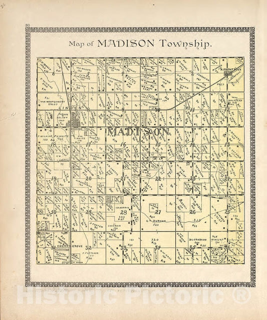 Historic 1898 Map - The Revised Montgomery County Atlas - Map of Madison Township - Illustrated Atlas of Montgomery County, Indiana