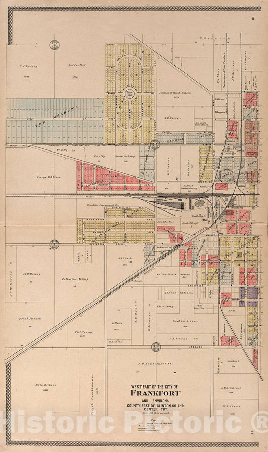 Historic 1903 Map - 20th Century Atlas of Clinton County, Indiana - West Part of The City of Frankfort - Twentieth Century Atlas of Clinton County, Indiana