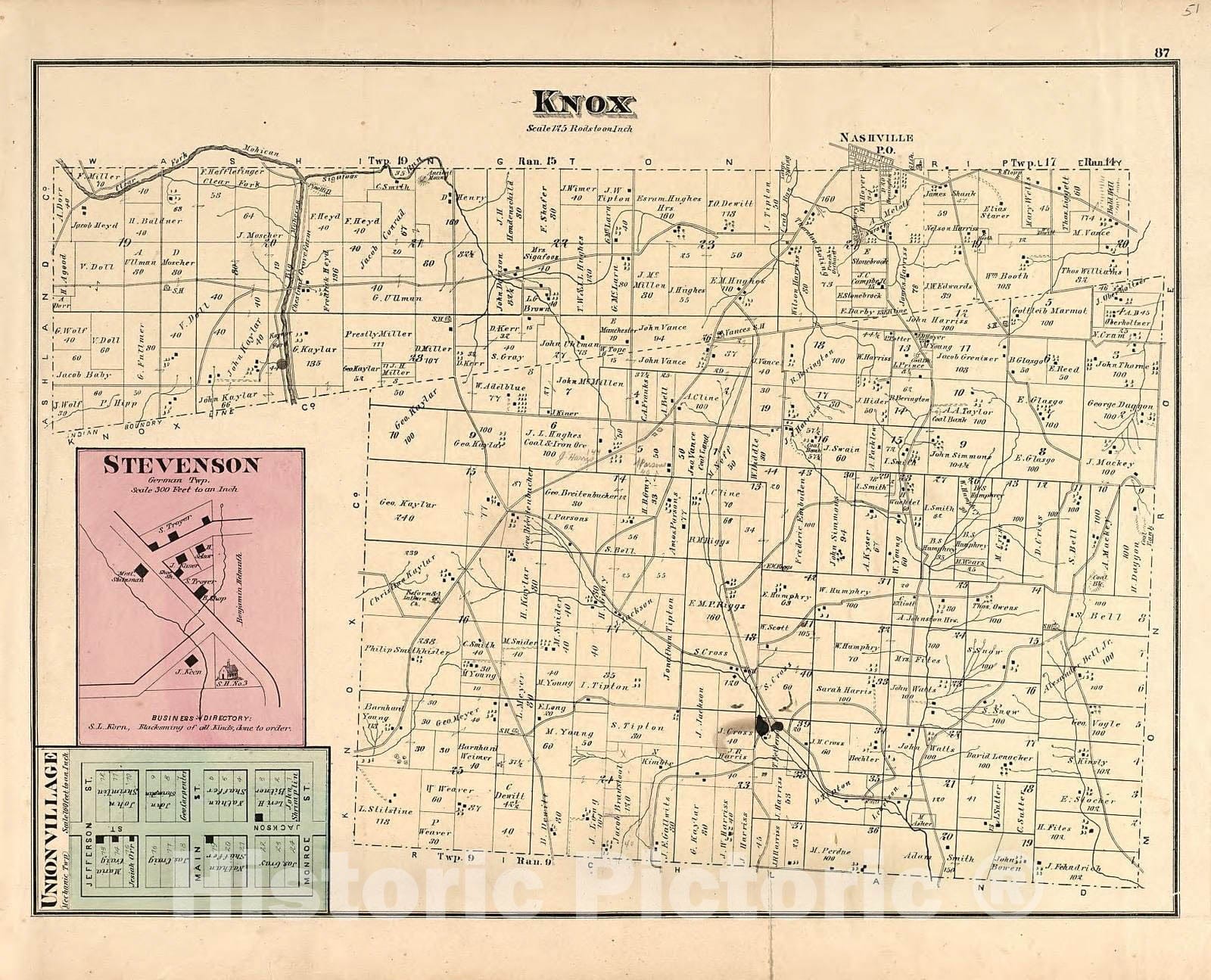 Historic 1875 Map - Caldwell's Atlas of Holmes Co, Ohio - Knox - Caldwell's Atlas of Holmes County, Ohio
