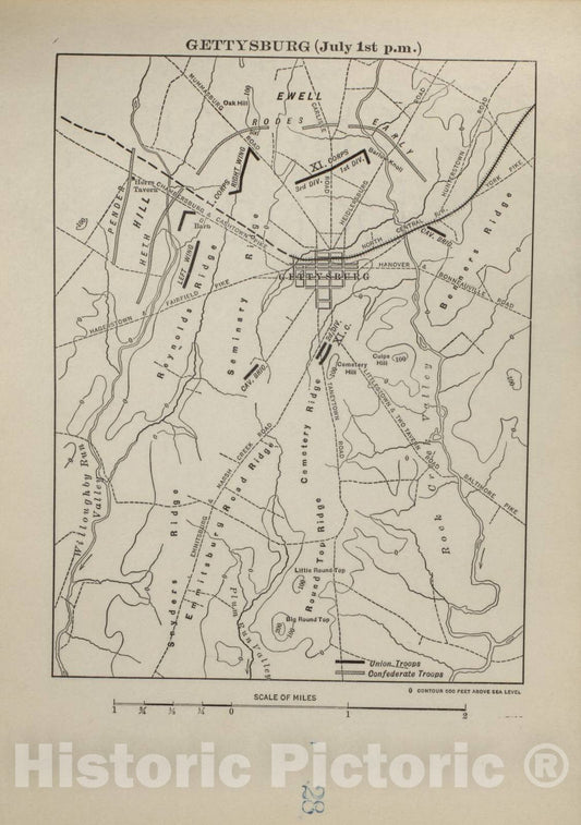 Historic 1914 Map - Campaigns of The American Civil War-Atlas - Gettysburg (July 3D a.m.) - American Civil War Atlas