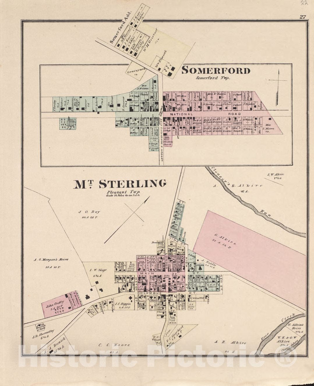 Historic 1875 Map - Caldwell's Atlas of Madison Co, Ohio - Somerford - Caldwell's Atlas of Madison County, Ohio
