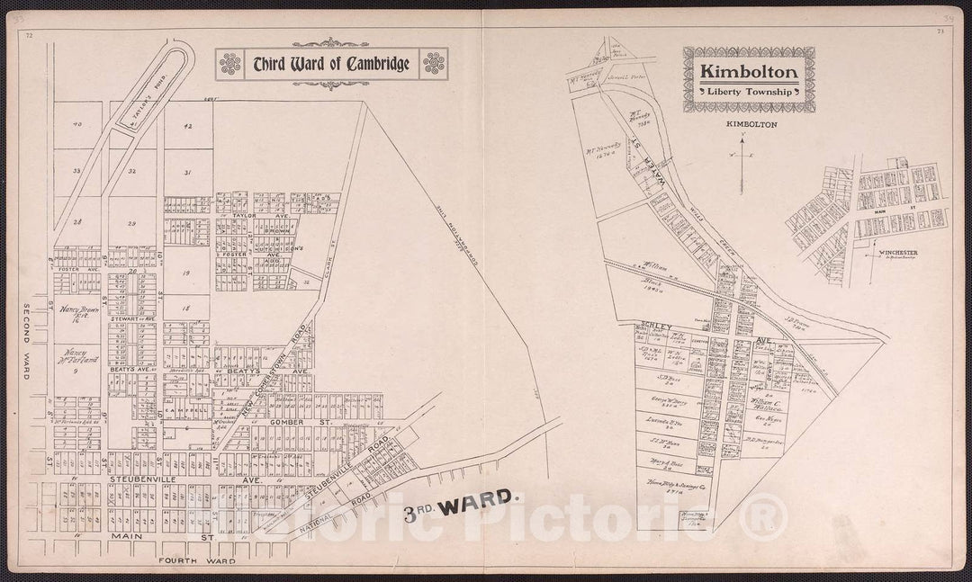 Historic 1902 Map - Illustrated Atlas of Guernsey County, Ohio. - Third Ward of Cambridge & Kimbolton - Atlas of Guernsey County, Ohio