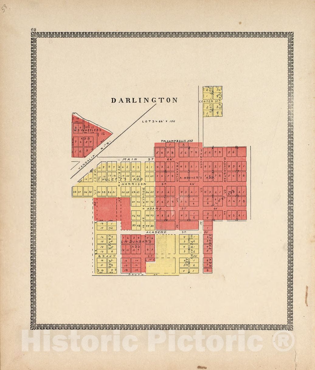 Historic 1898 Map - The Revised Montgomery County Atlas - Darlington - Illustrated Atlas of Montgomery County, Indiana