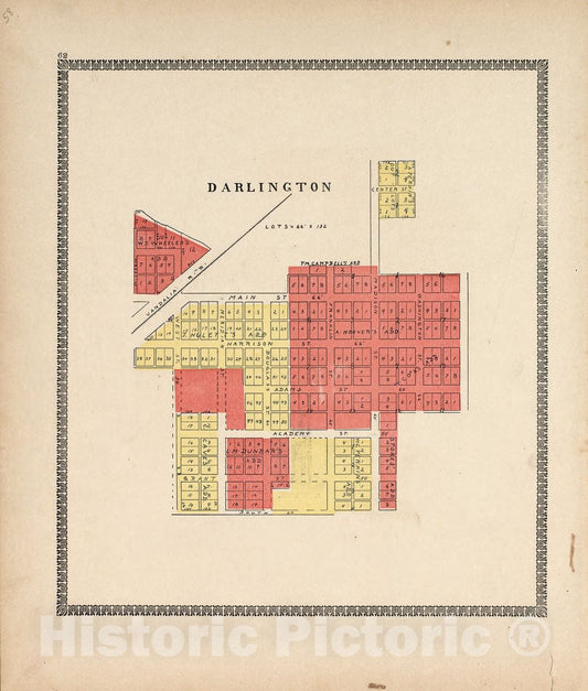 Historic 1898 Map - The Revised Montgomery County Atlas - Darlington - Illustrated Atlas of Montgomery County, Indiana