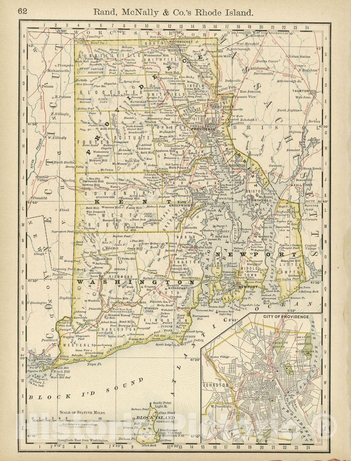 Historic 1878 Map - Rand McNally & Co's Business Atlas - Rand, McNally & Co.'s Rhode Island -